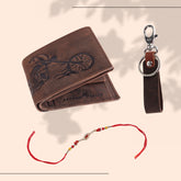 London Alley Harley Rakhi Gift Hamper for Brother - Men's Vintage Brown Leather Wallet, Keyring and Rakhi Combo Gift Set for Brother